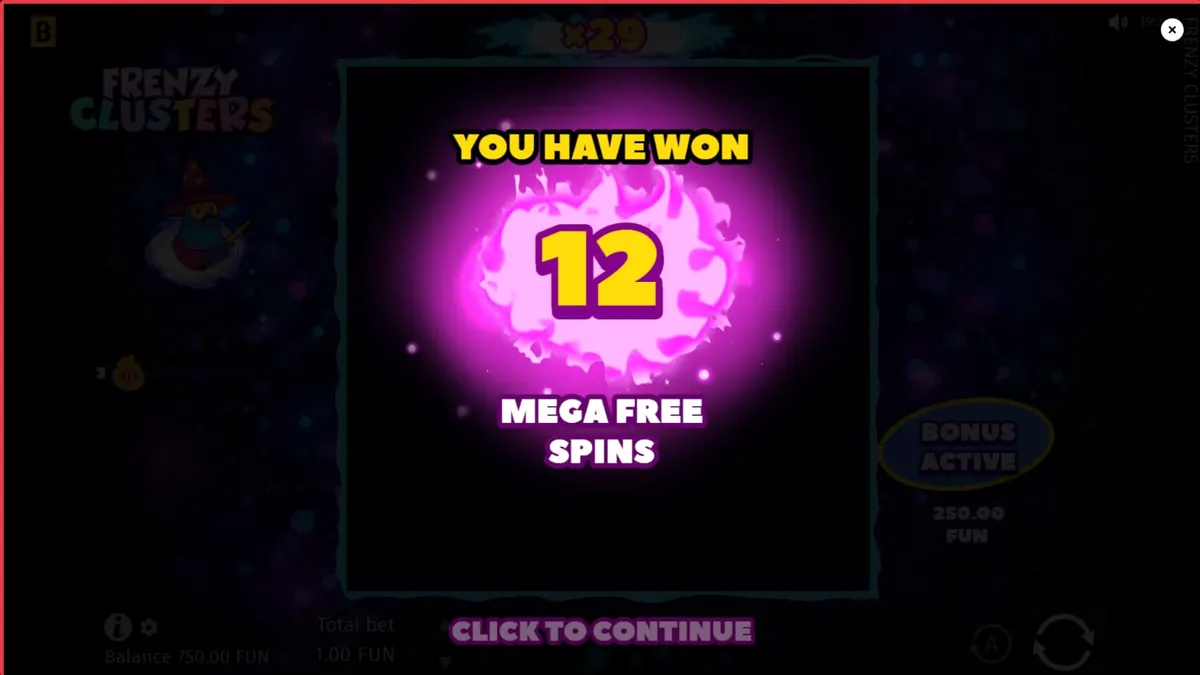 Interface do jogo Frenzy Clusters em um dispositivo móvel