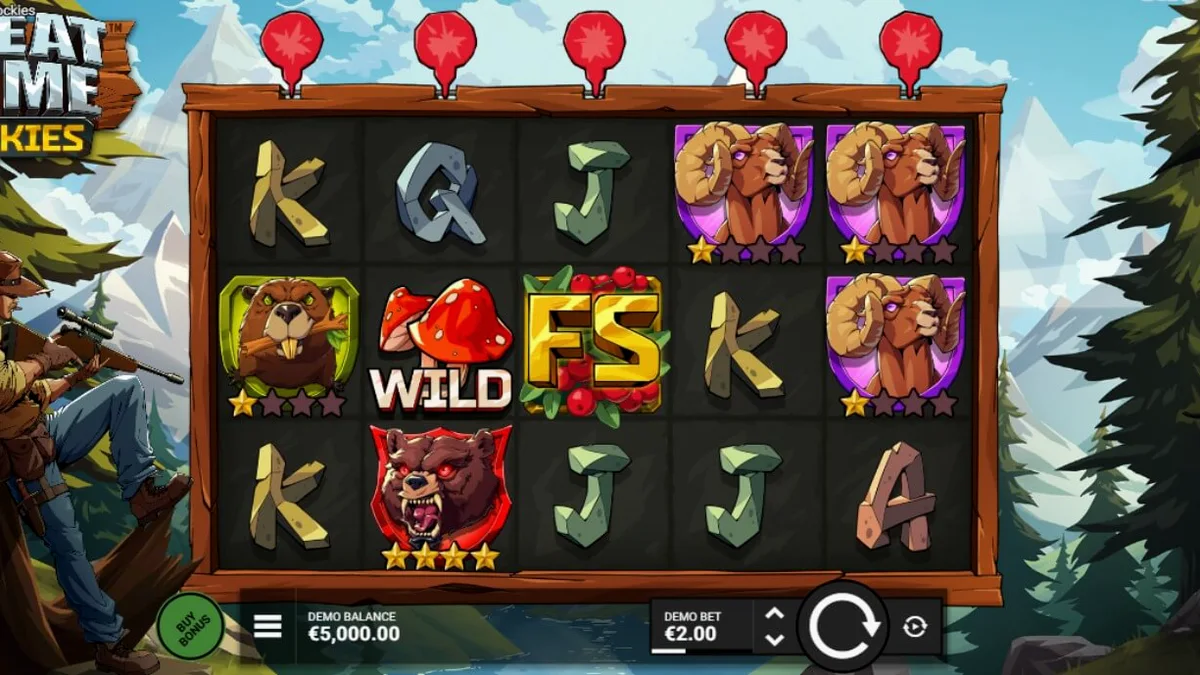 Cenário montanhoso e selvagem do slot Great Game Rockies